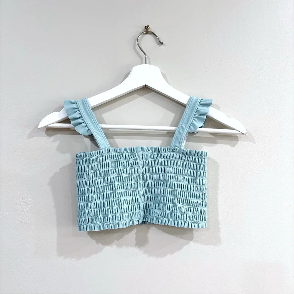 Minnow x Sister Parish Girls Smocked Ruffle Strap Top Size 9/10 Blue